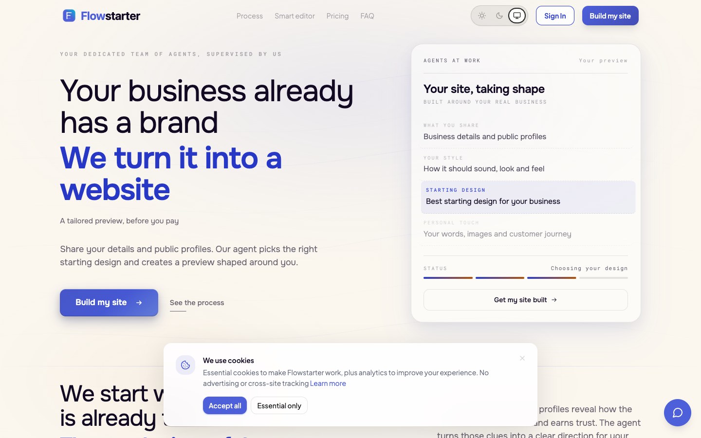 The Flowstarter home page at flowstarter.net